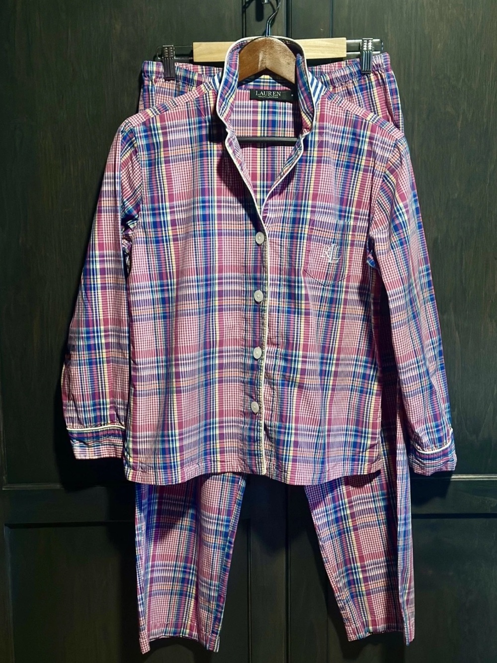 Ralph Lauren 2 Piece Pink Plaid Women’s Pajamas Size Medium